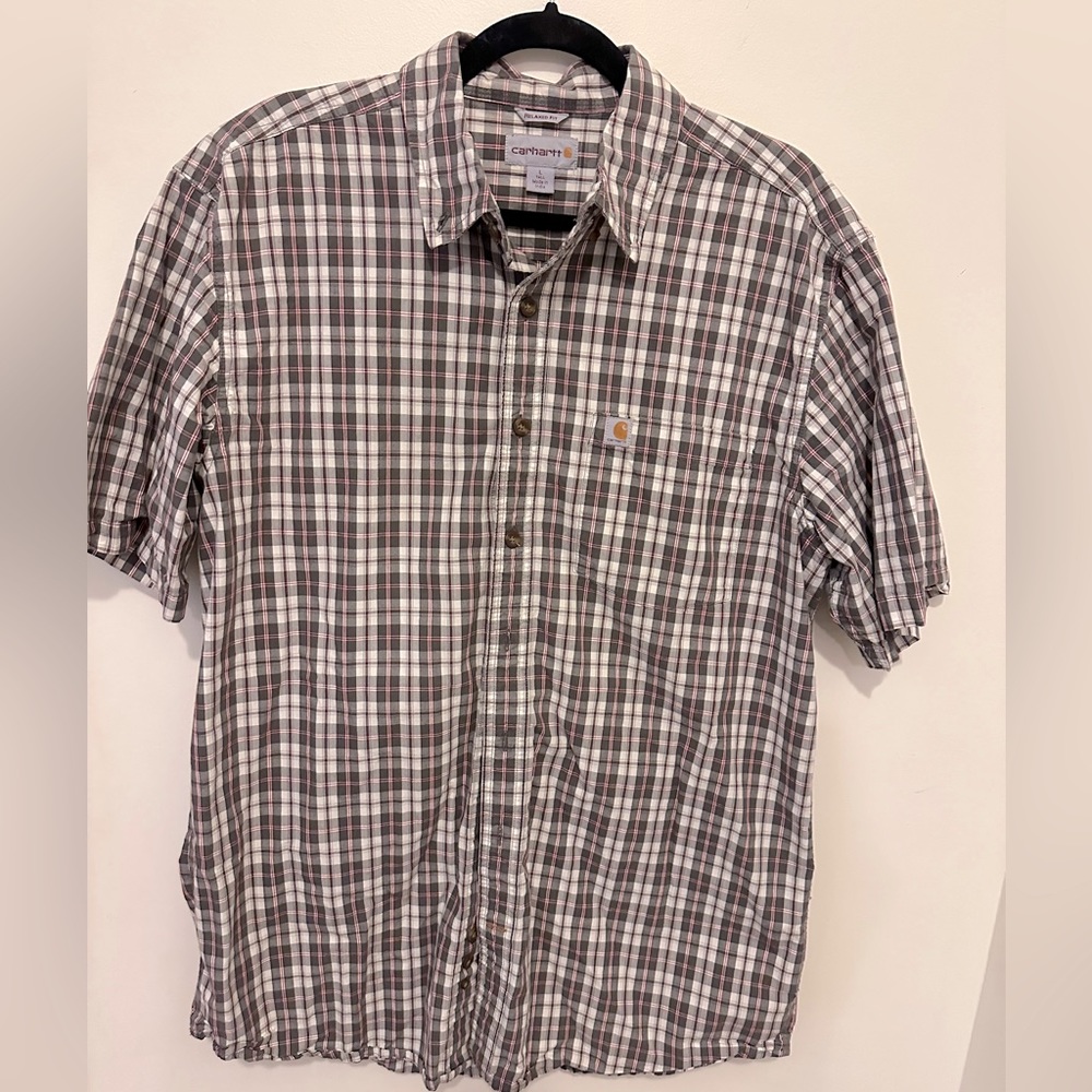 Men’s Carhartt Short Sleeve Button Down Gray Plaid
